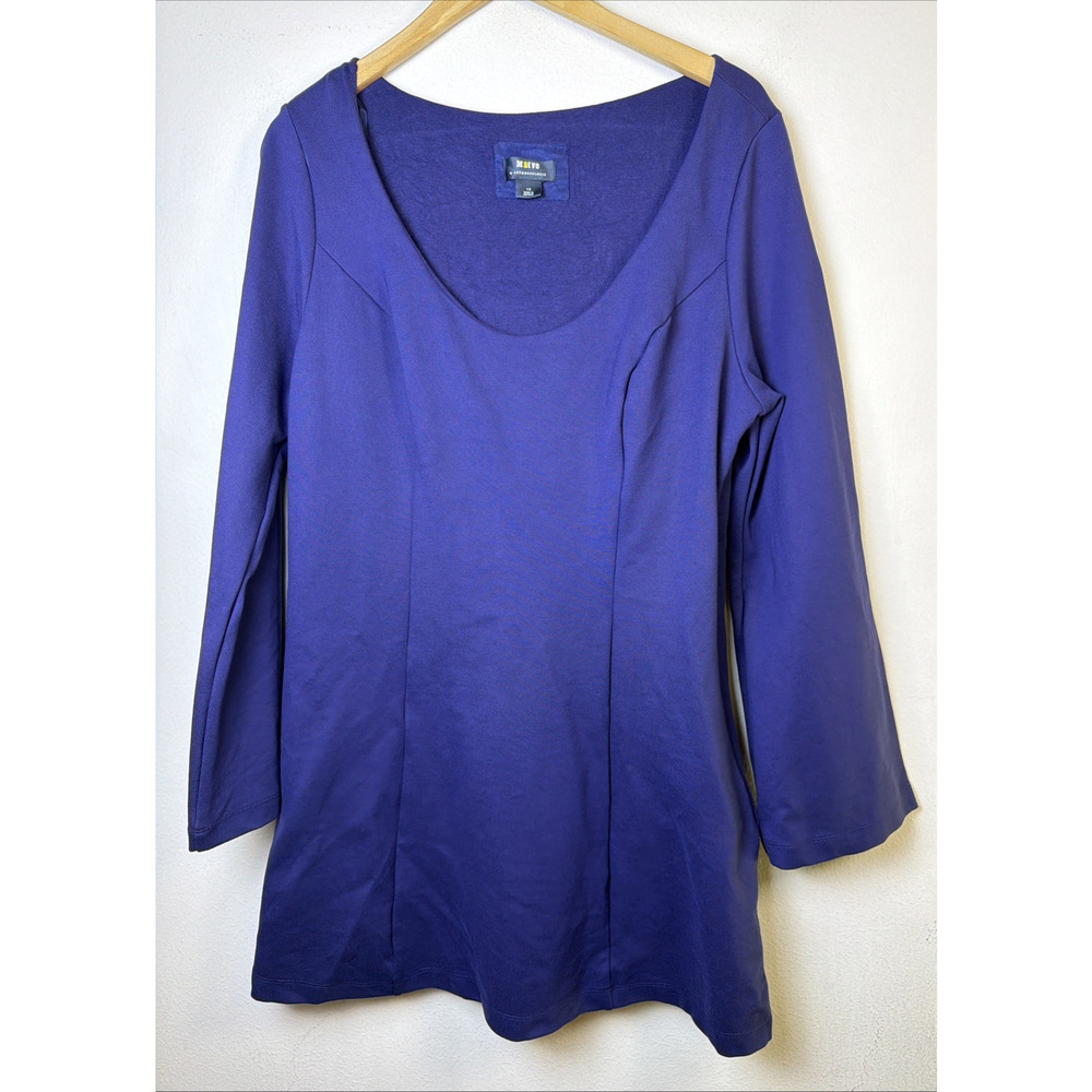 Maeve womens 1X XL Heavy Scoop Neck Mini Dress flare sleeves Blue bohemian